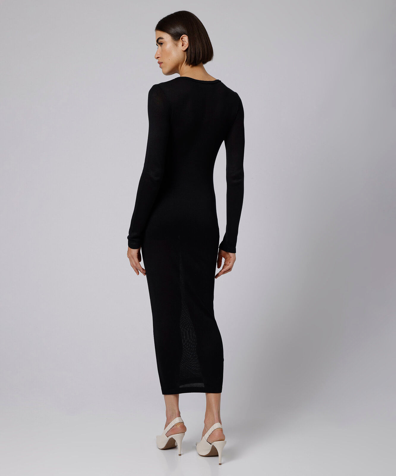 vestido longo feminino de tricot manga longa mindset giomei preto