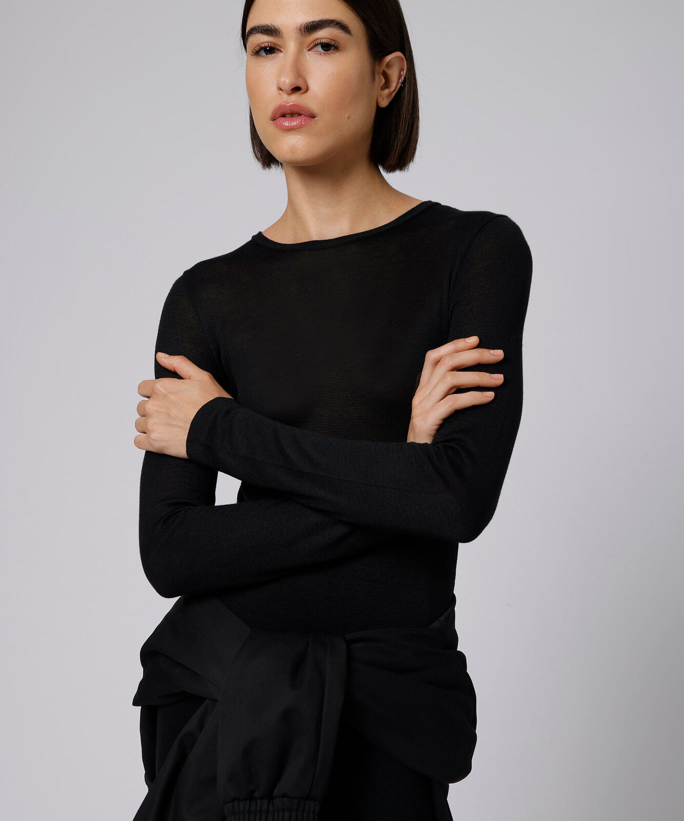 vestido longo feminino de tricot manga longa mindset giomei preto