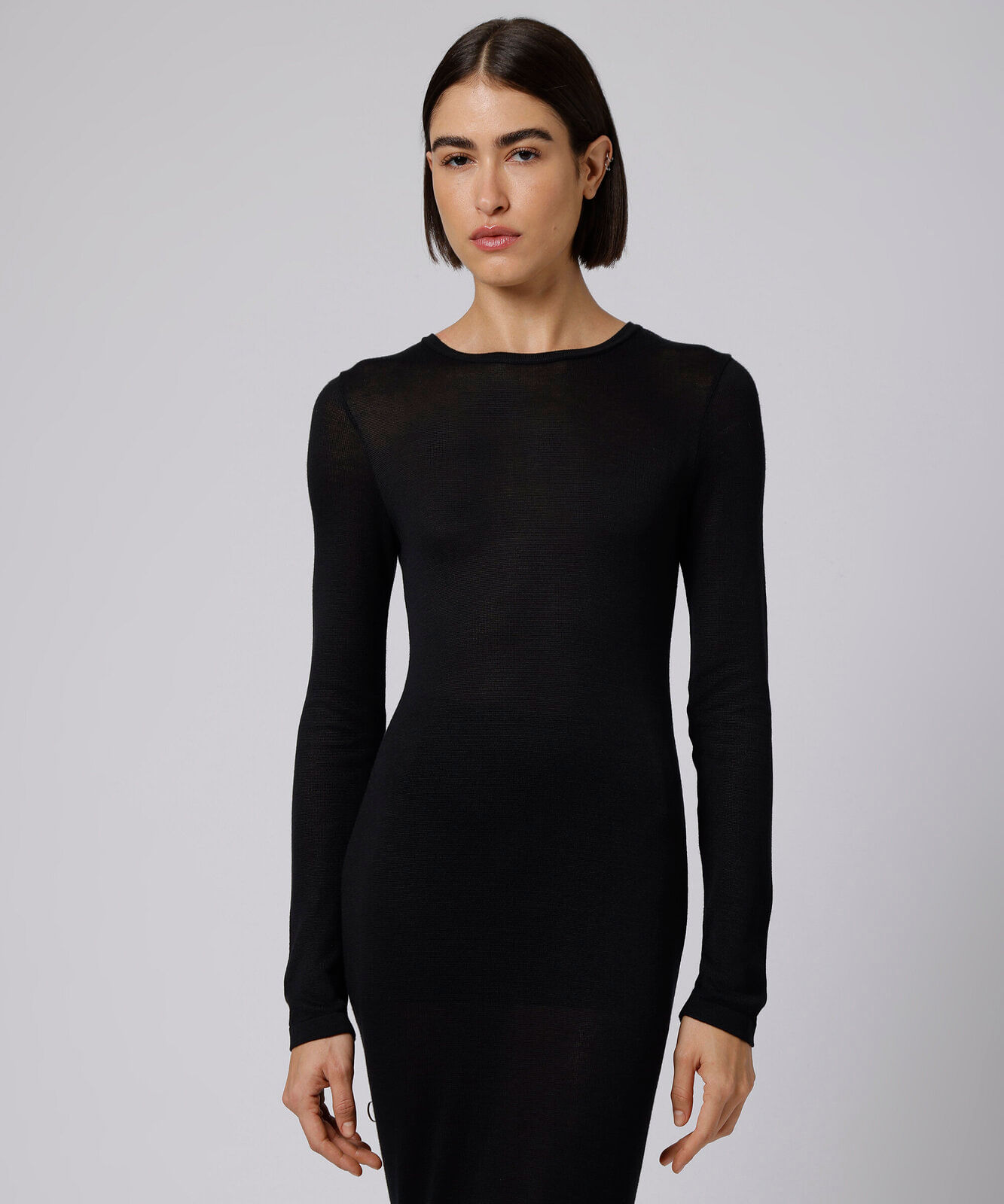 vestido longo feminino de tricot manga longa mindset giomei preto