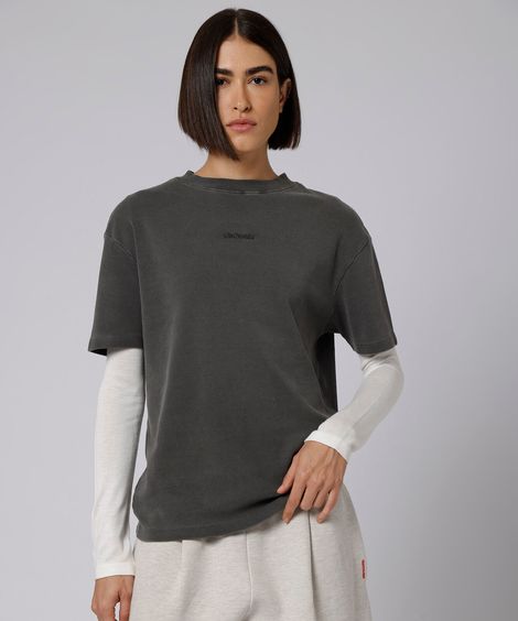 camiseta oversized feminina de algodão manga curta estonada mindset giomei cinza