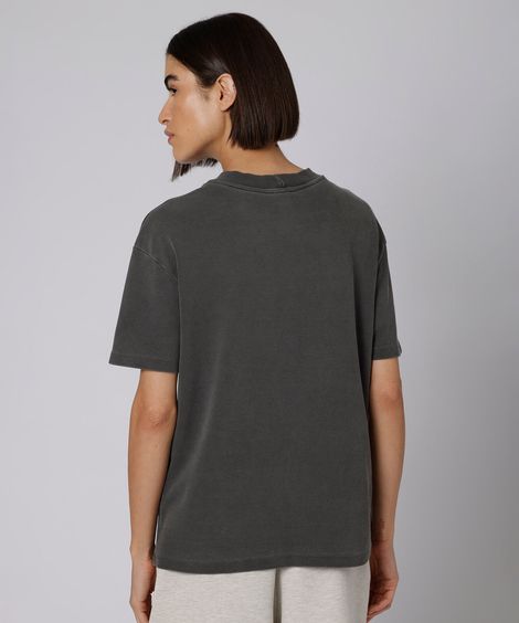 camiseta oversized feminina de algodão manga curta estonada mindset giomei cinza