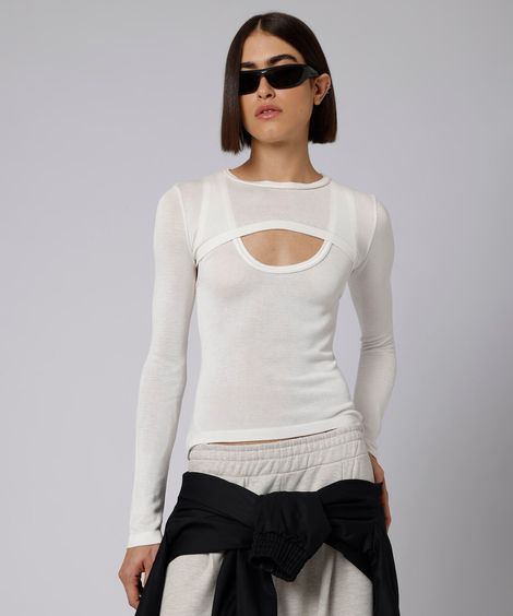 blusa feminina de tricot com sobreposição mindset giomei off white