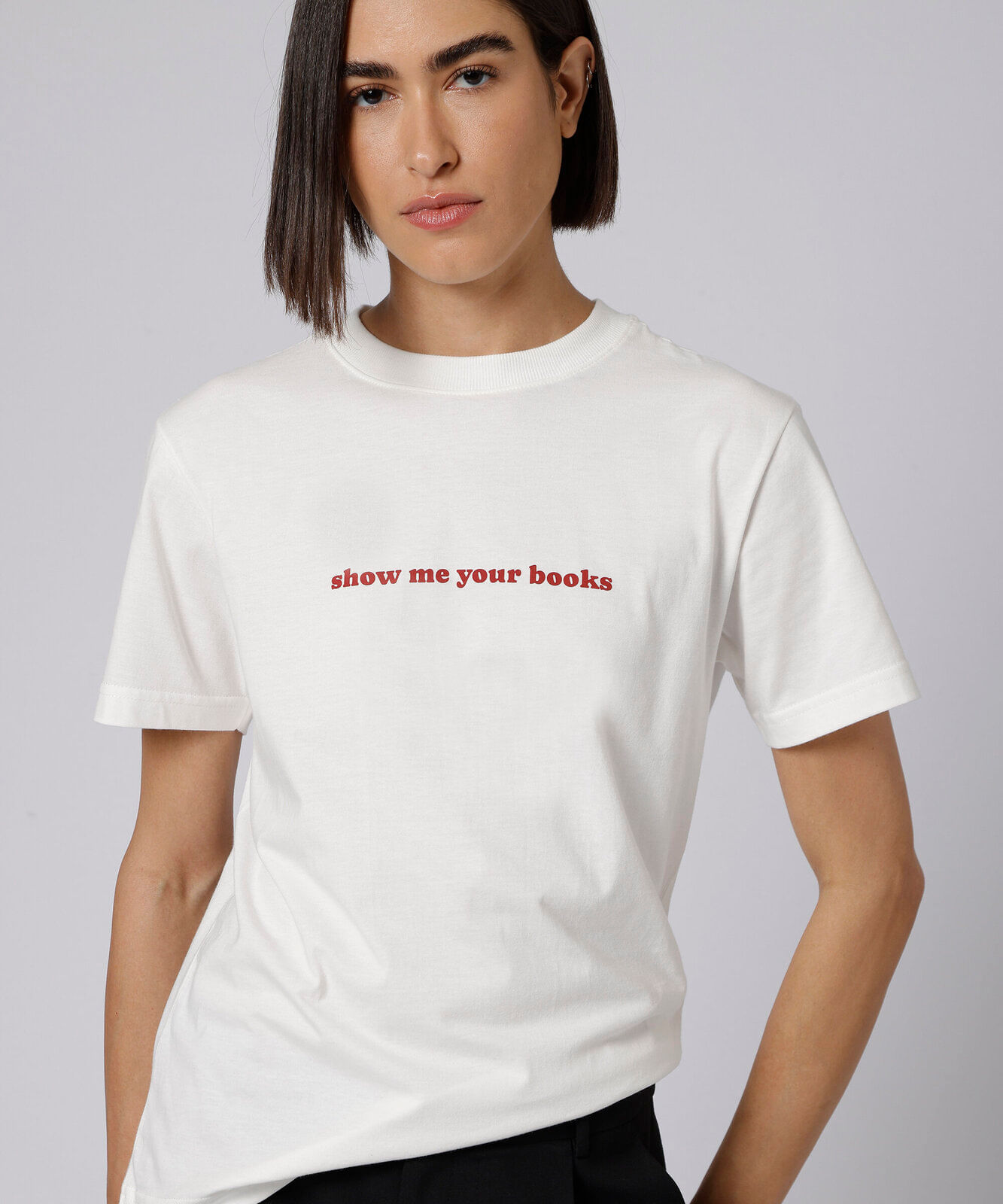 camiseta feminina de algodão manga curta estampada mindset off white