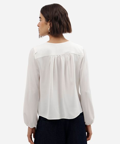 bata feminina manga longa com amarração off white