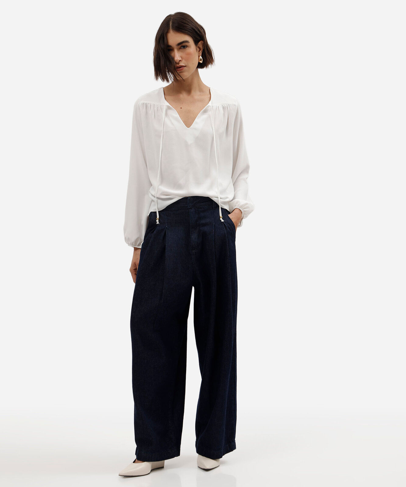 bata feminina manga longa com amarração off white