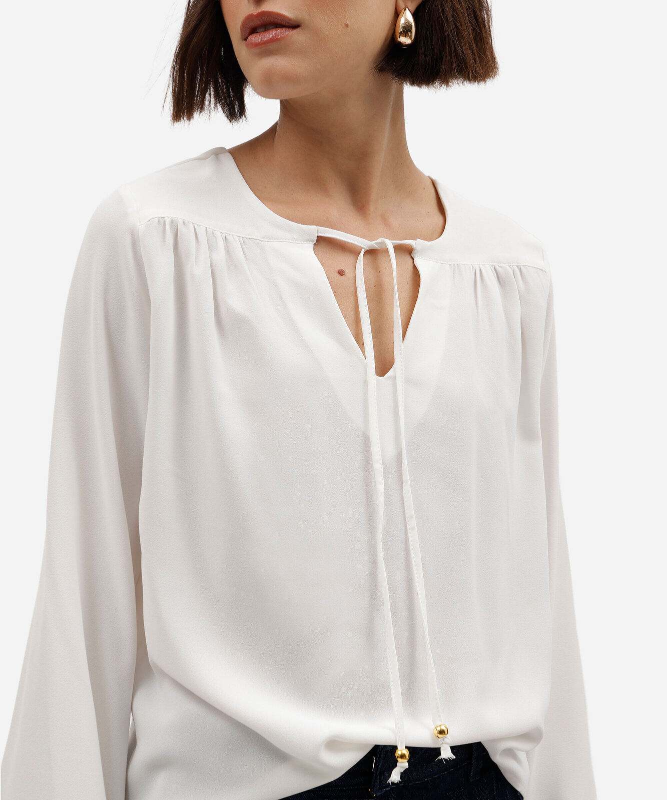 bata feminina manga longa com amarração off white