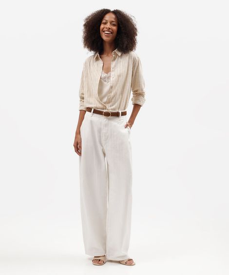 calça balloon feminina de sarja com pregas cintura média texturizada off white