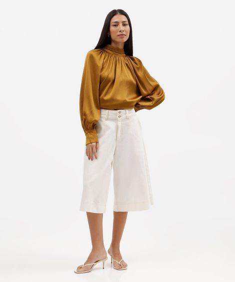 bermuda jorts feminina de sarja com pregas off white