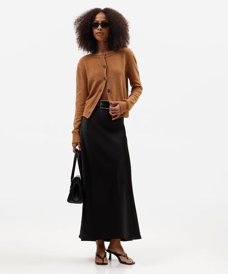 saia midi feminina acetinada preta