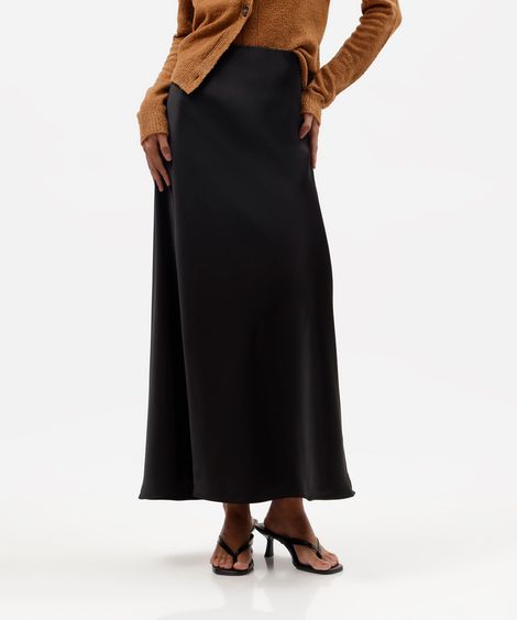 saia midi feminina acetinada preta