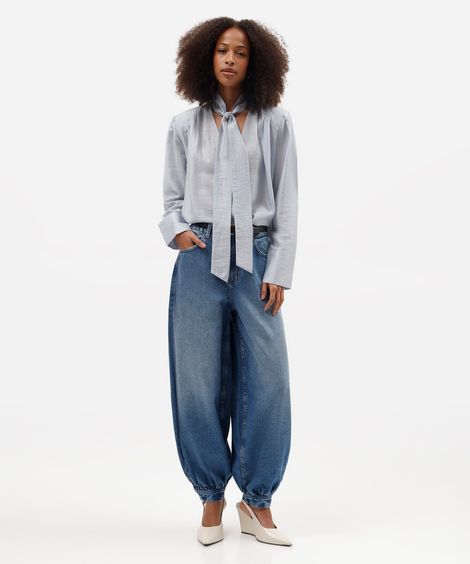 calça balonê feminina jeans cintura média azul