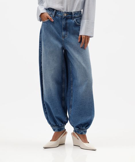 calça balonê feminina jeans cintura média azul
