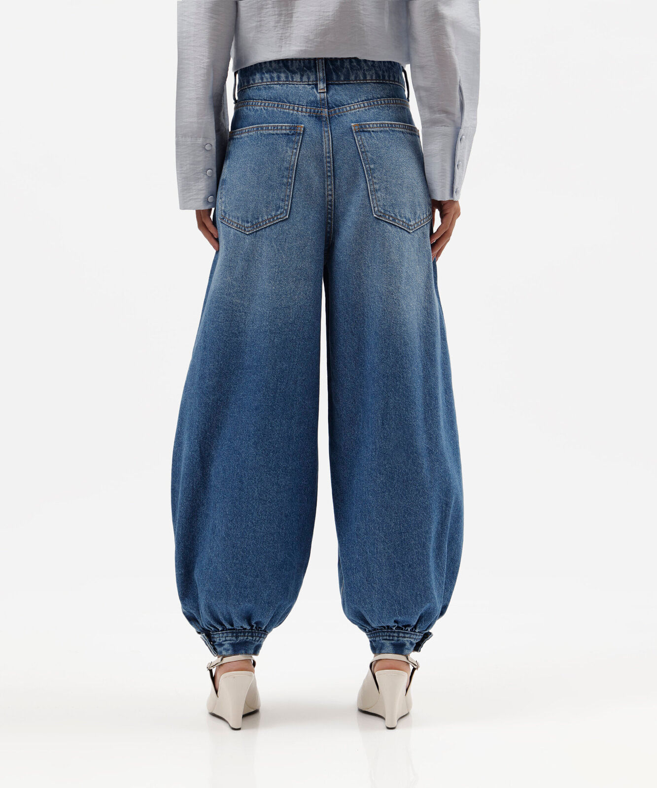 calça balonê feminina jeans cintura média azul