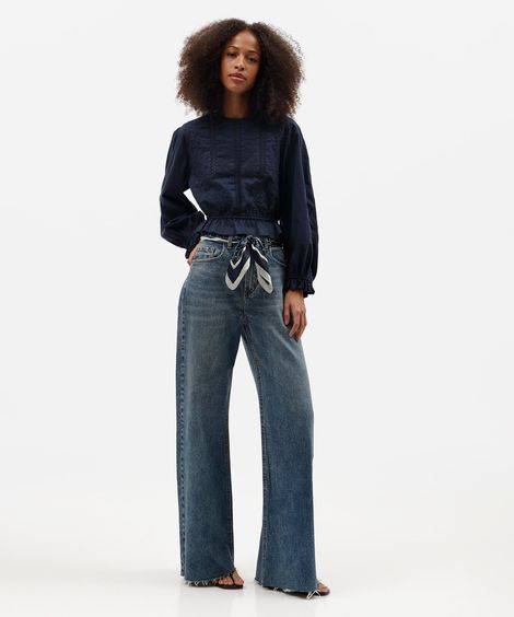 calça wide leg feminina jeans azul