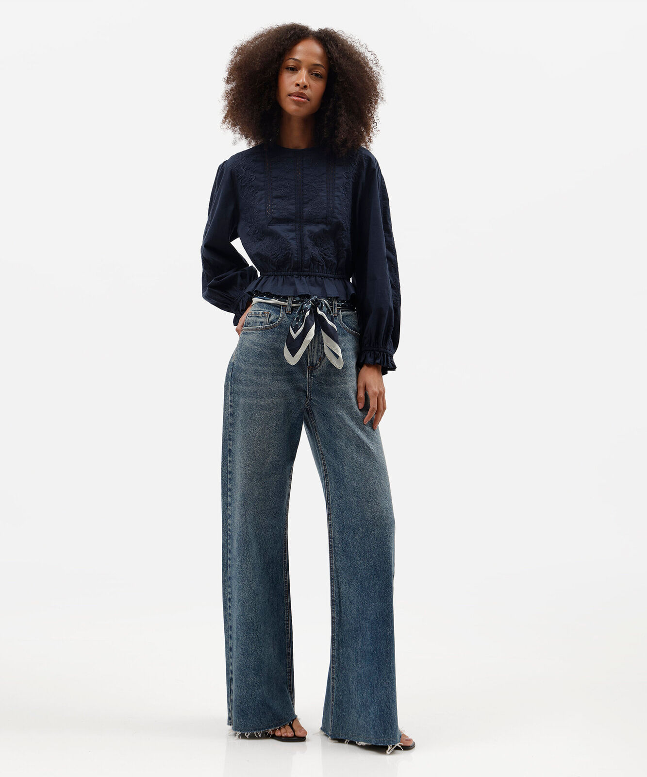 calça wide leg feminina jeans azul
