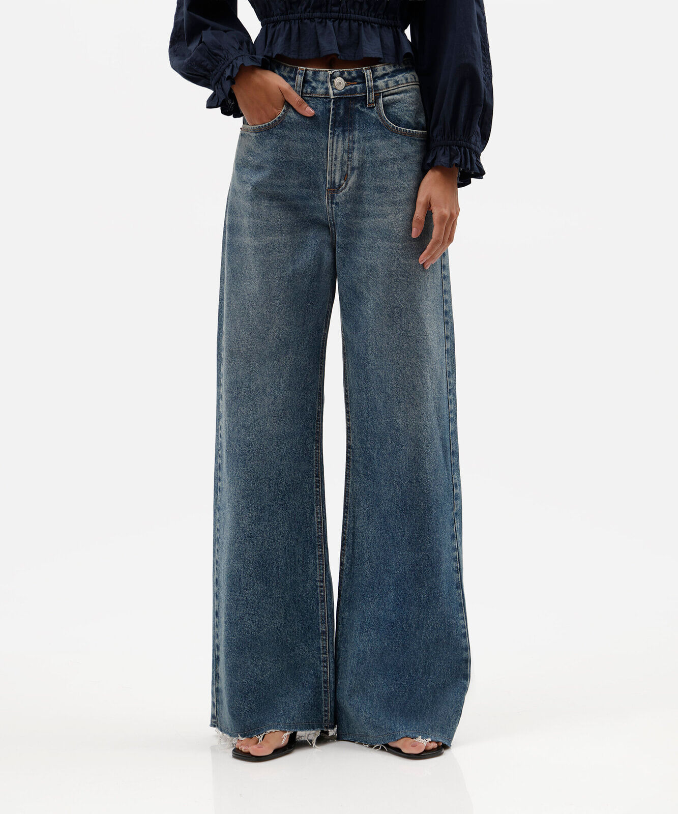 calça wide leg feminina jeans azul