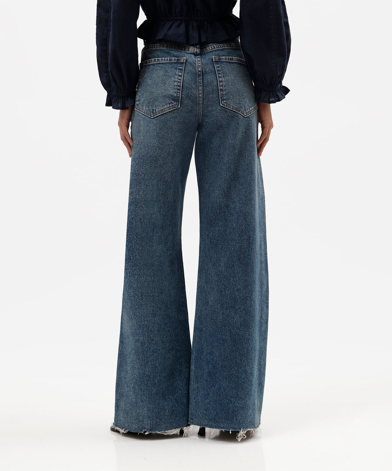 calça wide leg feminina jeans azul