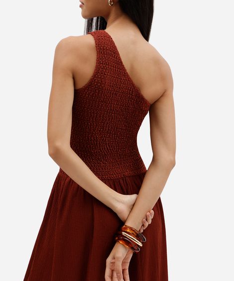 vestido longo feminino ombro único texturizado vinho