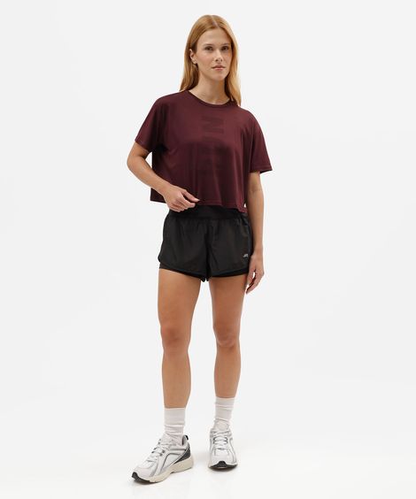 short esportivo feminino de poliamida com bermuda interna preto