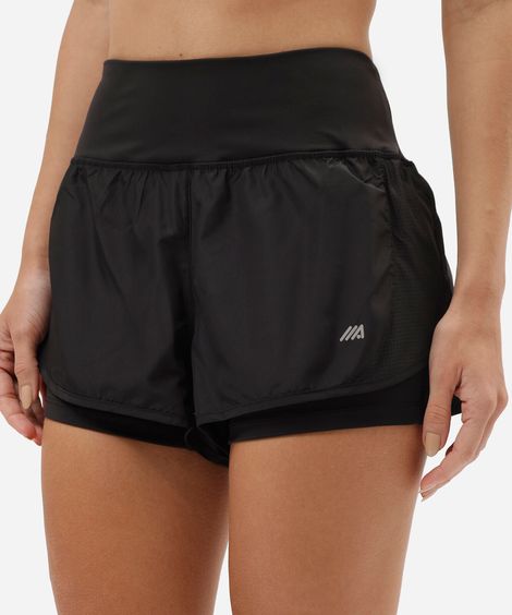 short esportivo feminino de poliamida com bermuda interna preto