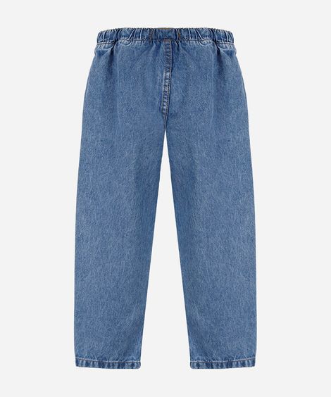 calça infantil balloon jeans com bordado margarida azul