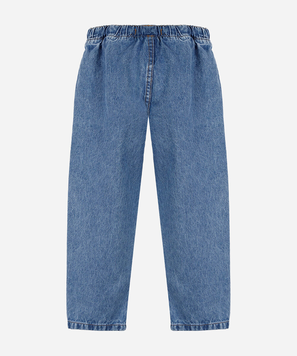 calça infantil balloon jeans com bordado margarida azul