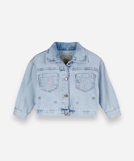 jaqueta infantil jeans com bordado de borboleta azul