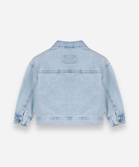 jaqueta infantil jeans com bordado de borboleta azul