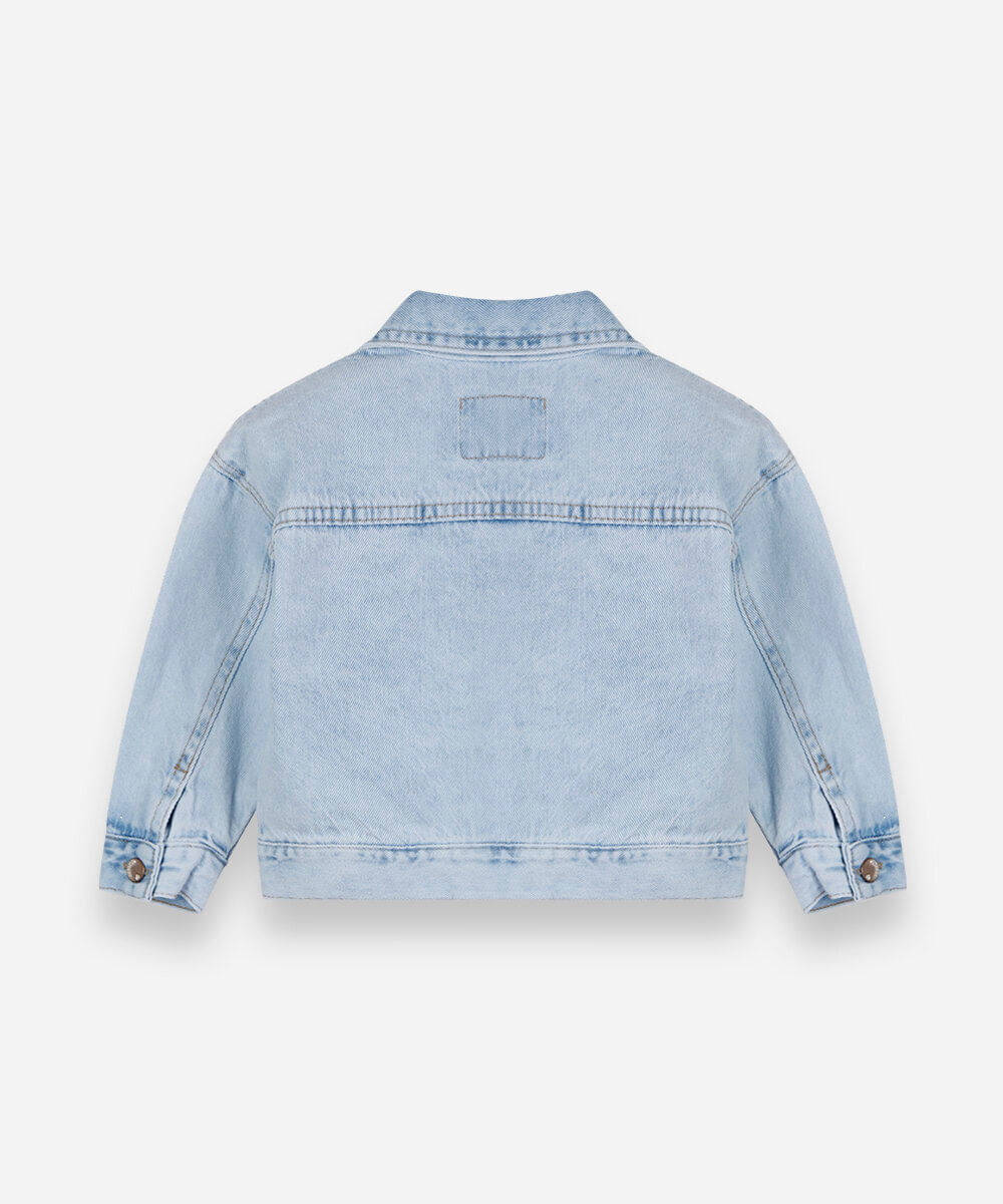 jaqueta infantil jeans com bordado de borboleta azul