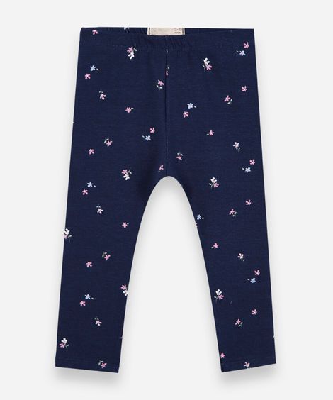 calça legging infantil de algodão com estampa floral azul
