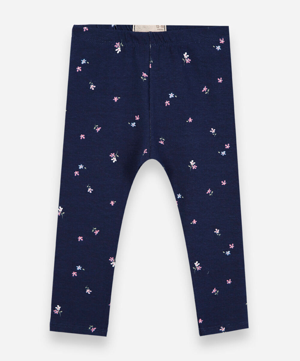 calça legging infantil de algodão com estampa floral azul