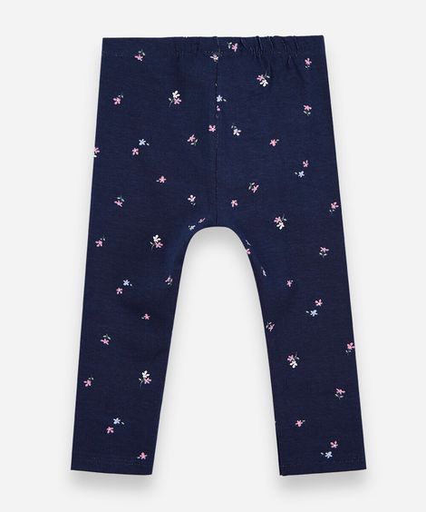 calça legging infantil de algodão com estampa floral azul