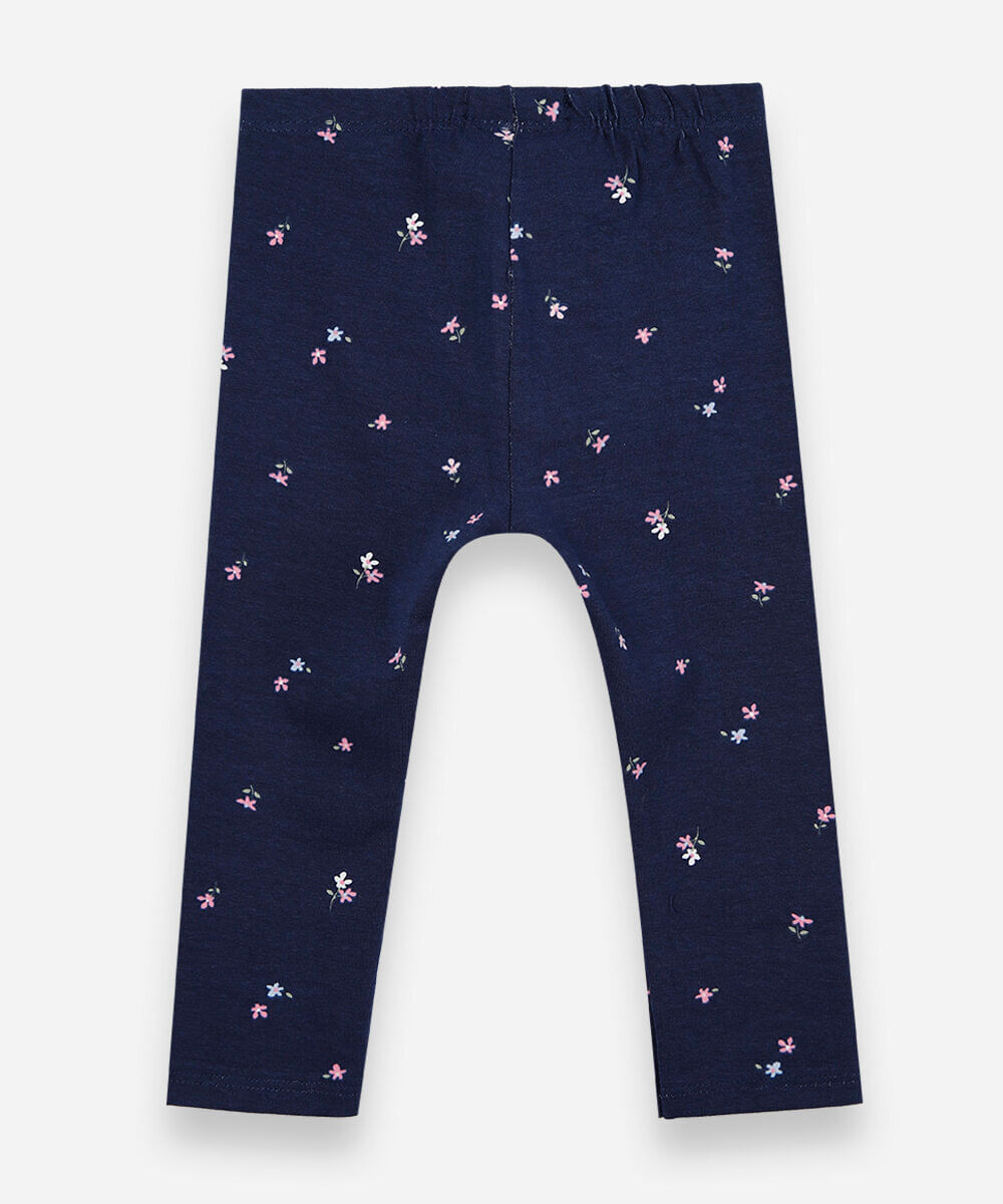calça legging infantil de algodão com estampa floral azul