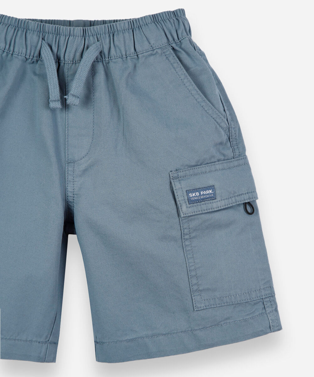 bermuda cargo infantil de sarja com cós elástico azul