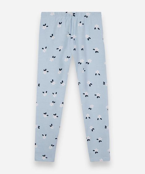 calça legging infantil de algodão com estampa floral azul