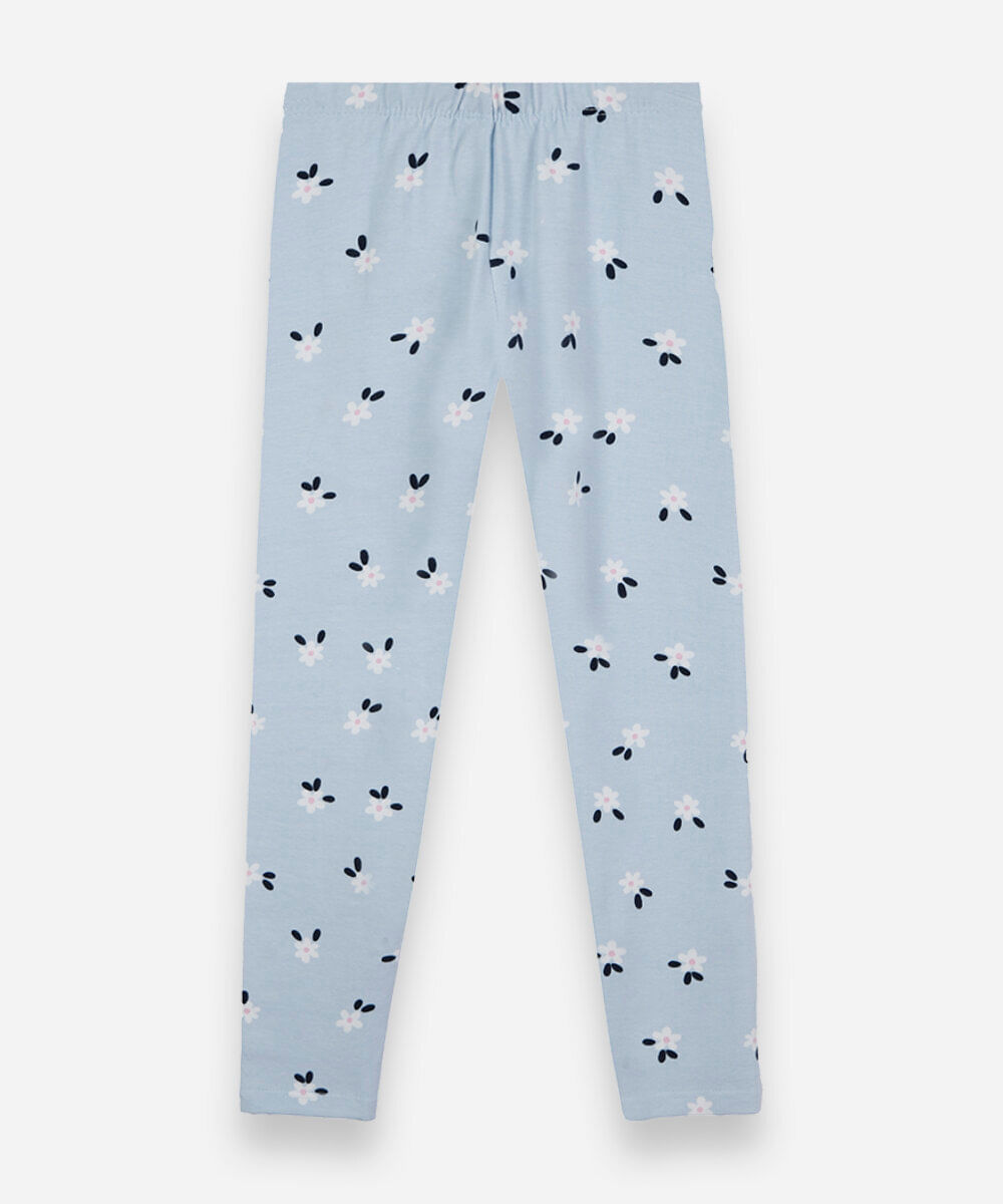 calça legging infantil de algodão com estampa floral azul