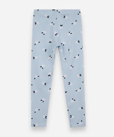 calça legging infantil de algodão com estampa floral azul
