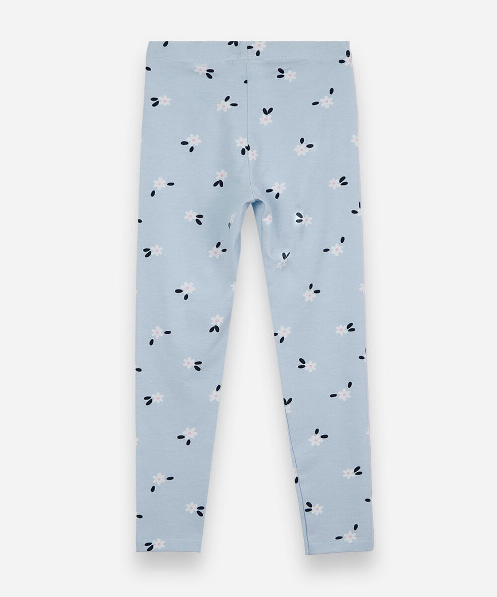 calça legging infantil de algodão com estampa floral azul