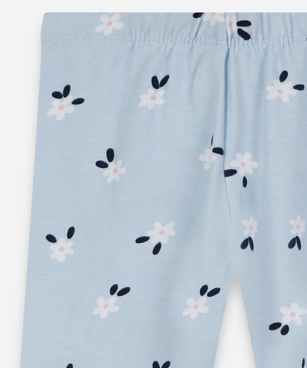calça legging infantil de algodão com estampa floral azul