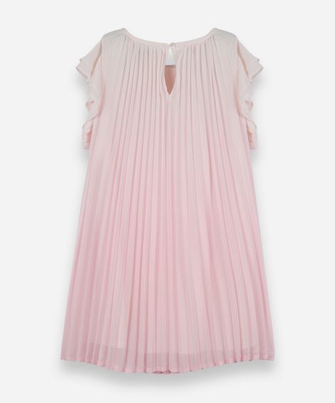 vestido infantil plissado de chiffon com manga curta rosa