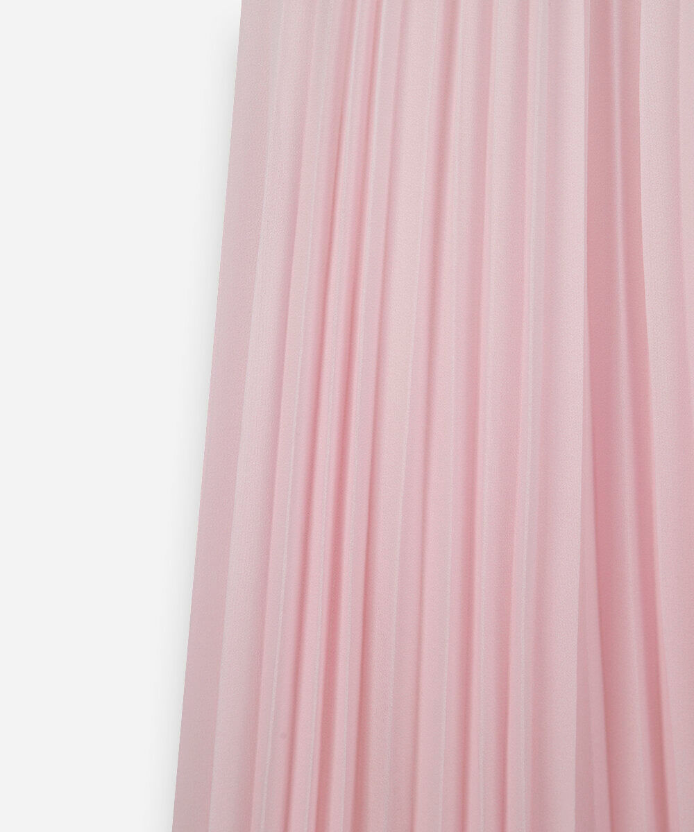 vestido infantil plissado de chiffon com manga curta rosa