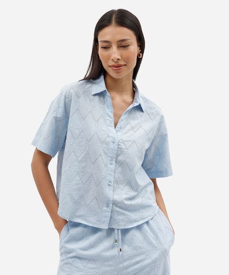 camisa feminina de laise manga curta azul