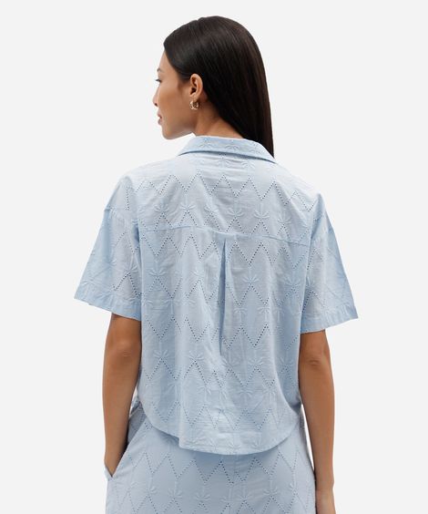 camisa feminina de laise manga curta azul