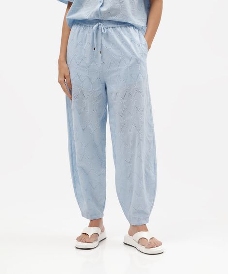calça barrel feminina de laise azul