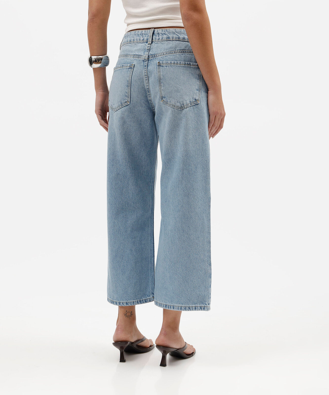 calça pantacourt feminina jeans cintura alta azul