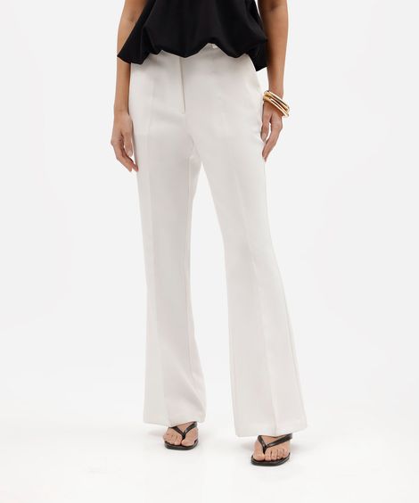calça flare feminina de alfaiataria com cinto off white