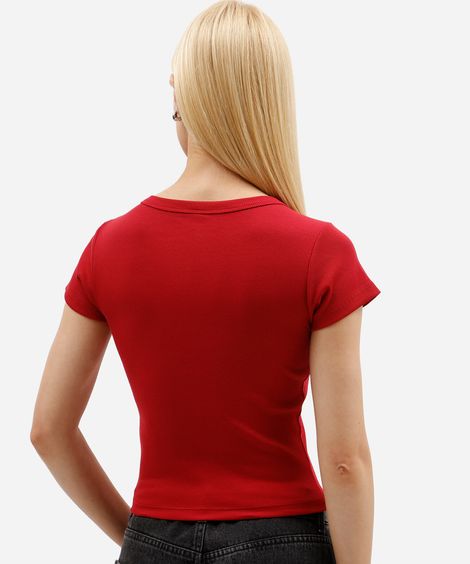 blusa baby look feminina de algodão manga curta canelada vermelha