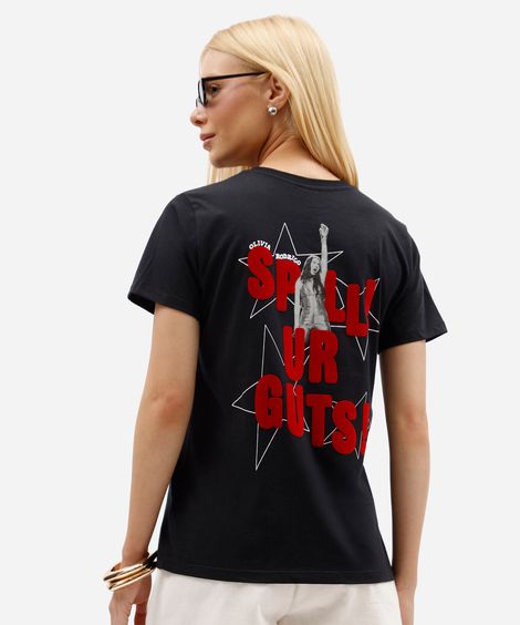 camiseta feminina de algodão manga curta olivia rodrigo preta