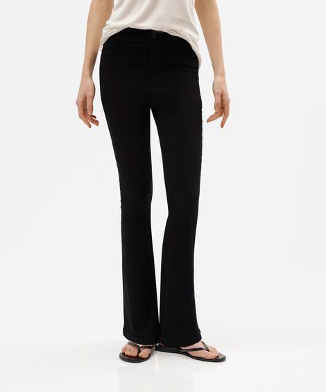 calça boot cut feminina de sarja cintura alta sawary preta