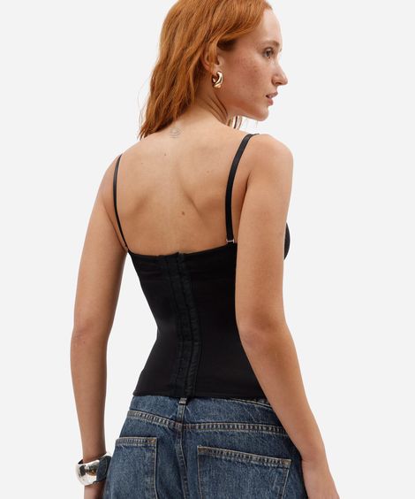 blusa corset feminina de poliamida decote coração com alças removíveis preta